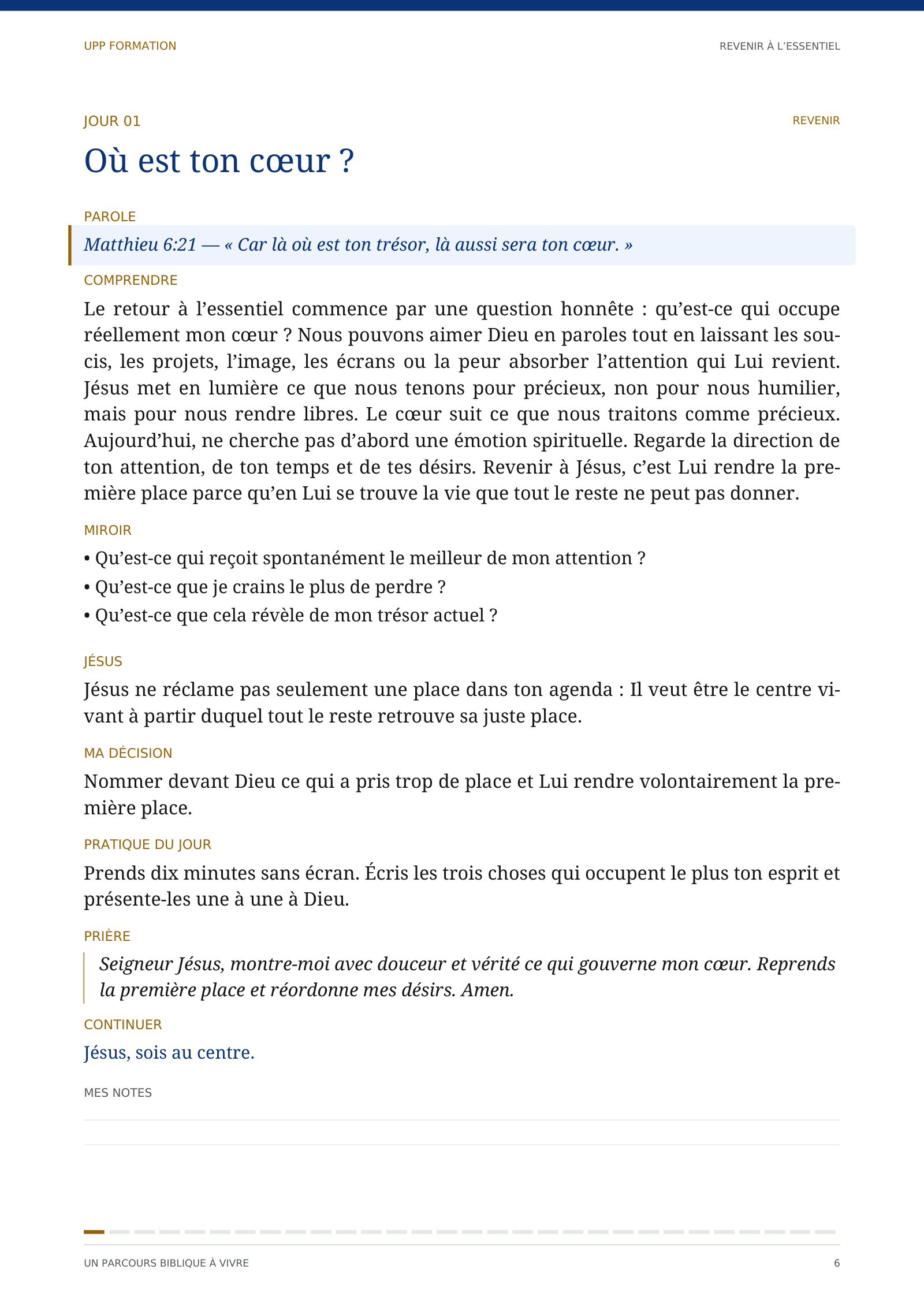 Page authentique du Jour 1 : Où est ton cœur ?